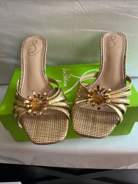 Sam Edelman Gold Sunburst Slip-On Heeled Mules